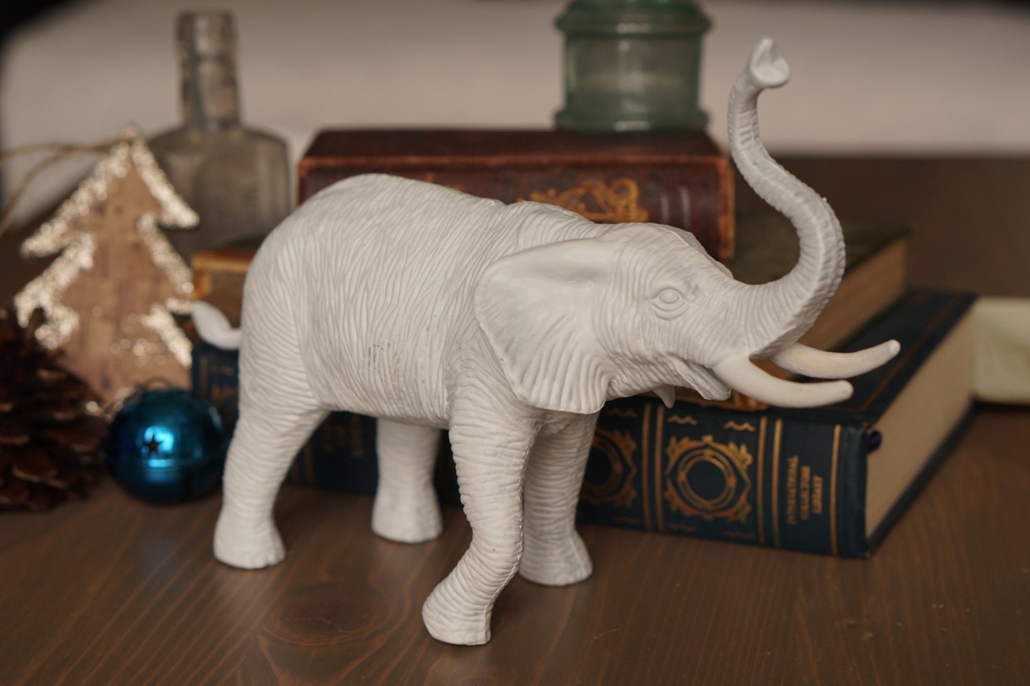 Hand painted white elephant figurine by SimpleStatuettes on Etsy