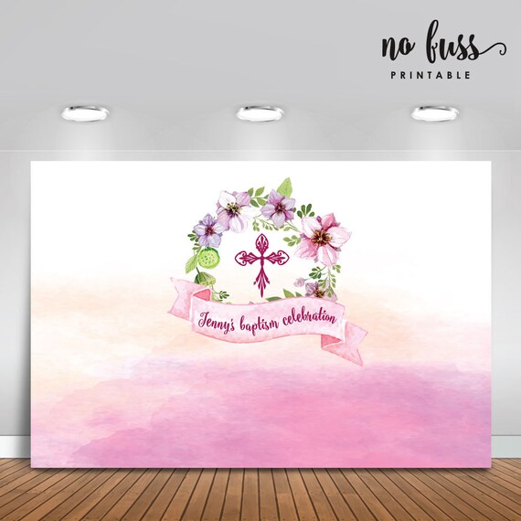 Baby Girl Christening Backdrop Baptism by NoFussPrintable on Etsy