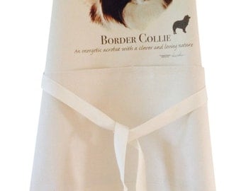 Border collie new Dog Natural Cotton Apron Double Pockets UK Made Baker Cook