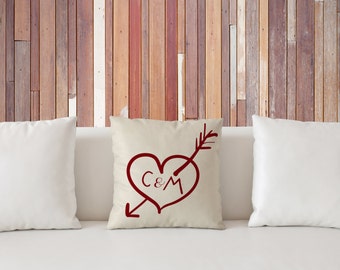 Valentines Pillow, Personalized Heart with Initials Pillow 18"x18", Valentines Day Gift, friend gift, special gift, home decor