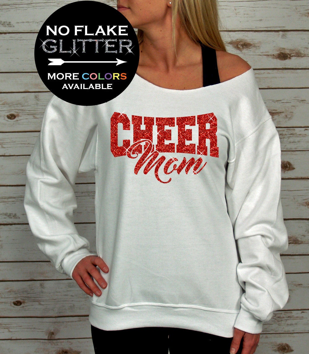 Cheer Mom Sweatshirt Off Shoulder Raw Edge Glitter Cheer