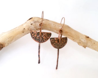 Long earring Gift for her Copper earrings Brown long earring Gift for ladies and girls Black patina copper Patina jewelry Copper dangle gift