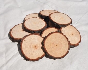 20 Wood Slices 6 - 8 cm, rough cut wood rounds with rough bark for rustic crafts, pine slices, wood slice christmas ornaments, xmas ornament