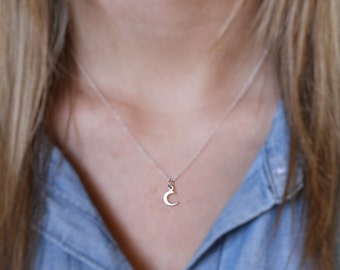 Tiny Moon Necklace - Tiny Sterling Silver Crescent Moon Necklace - Moon Charm - Crescent Moon Jewelry - Dainty Jewelry - Celestial Necklace