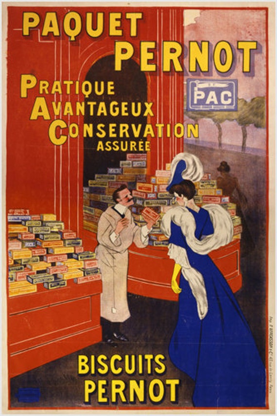 Vintage French Advertising Poster Biscuits Pernot 24x36 Prized