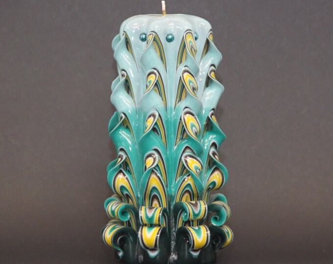Carved candle, Carved candles, Gift for mom, Peacock Tail candle, Unique gift, Mother day gift, Gift for woman, Gift for her, Wife gift