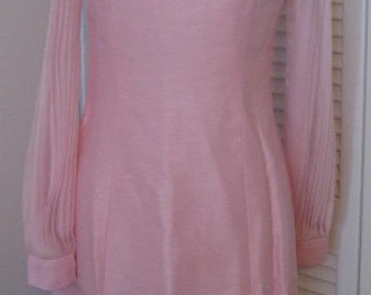 Vintage 1960s Light Pink Dress With Chiffon Sleeves