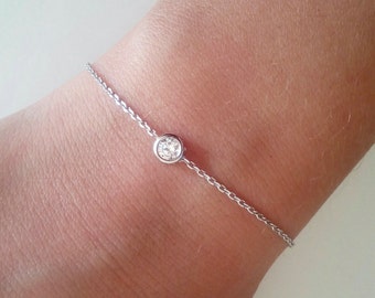 Cubic zirconia bracelet, gold bracelet, silver bracelet, tiny bracelet, minimalist bracelet, gift for her