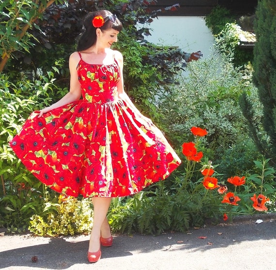 Items similar to Pinup dress'Summer Poppies' PLUS SIZE AVAILABLE ...