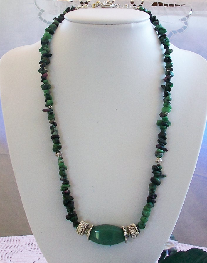 Necklace with Ruby Fuchsite and green aventurine 52 cm