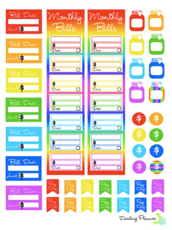 Printable Rainbow Money and Bill Stickers