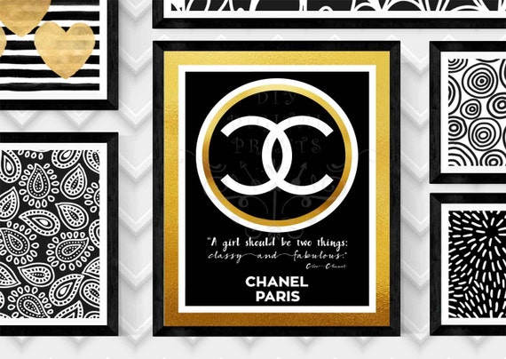 Chanel Print Coco Chanel Printable Wall Art Black and Gold