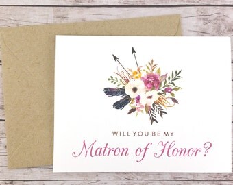 Will You Be My Matron of Honor Card, Matron of Honor Proposal Card, Floral Wedding Card, Matron of Honor Gift, Rustic Wedding - (FPS0022)