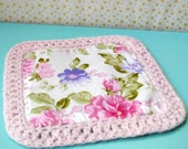 DIY KIT Coasters Fabric Yarn Instructions Pattern , Floral , Square , Teacups + Mugs , Home decoration