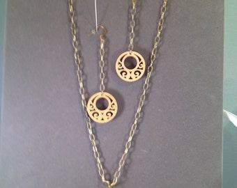 Handmade Wood Pendant and Earring Set