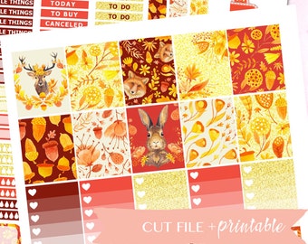 Printable Planner Stickers, AUTUMN, FALL Planner Stickers, Fall Planner Kit, Silhouette Cutfile, Glitter, Fall Wreath, Sticker Printable