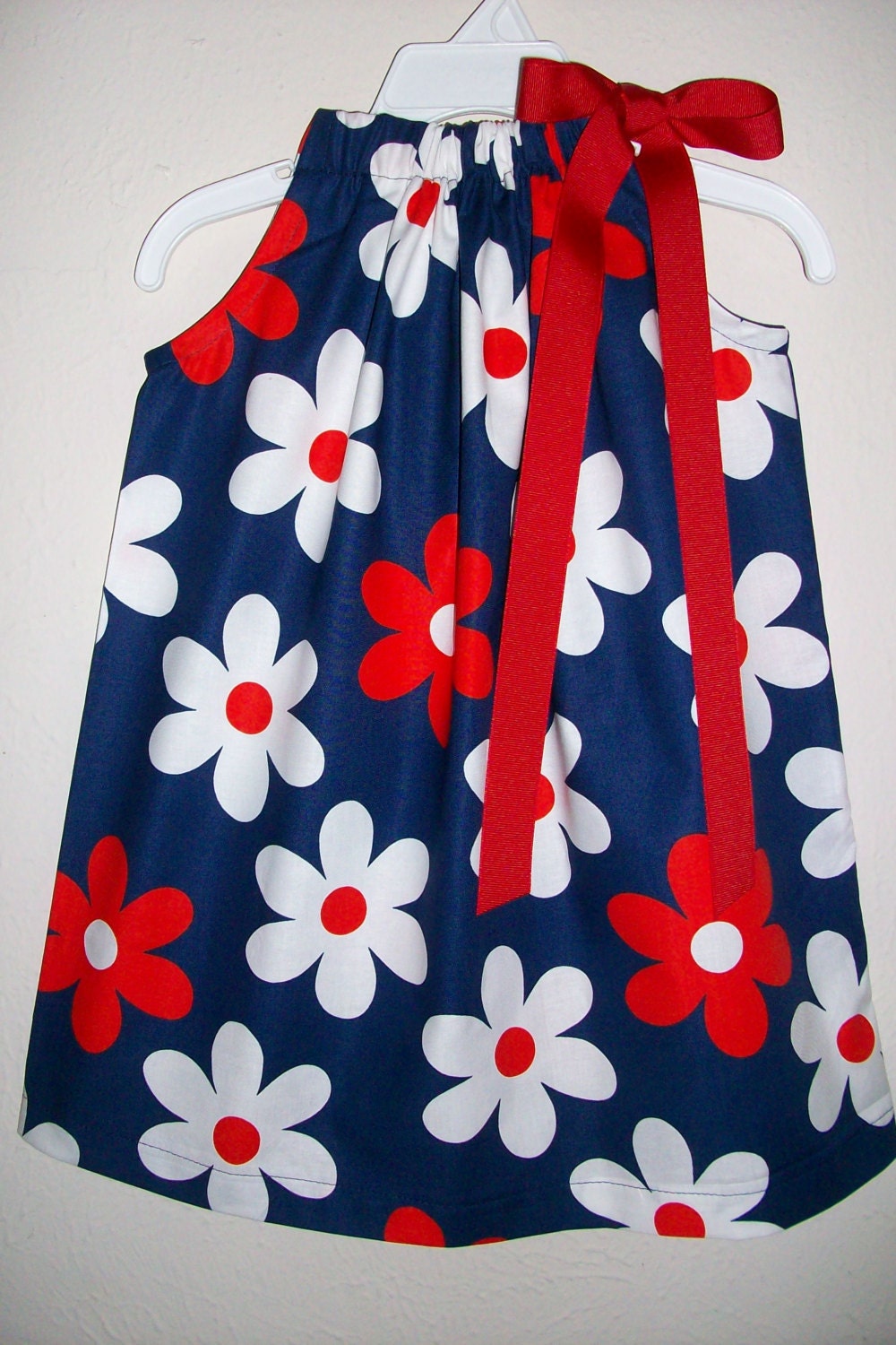 Floral Dress Pillowcase Dress with Flowers Red White Navy