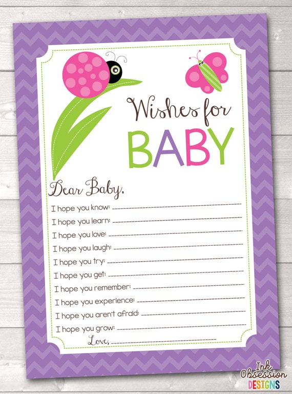 Ladybug Instant Download Baby Wishes Card for Girls Printable PDF Baby Shower Game in Purple by 