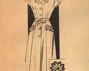 1940s Mail Order 9271 Vintage Sewing Pattern Misses Shirtwaist Dress, Step In Dress, One Piece Dress Size Bust 34