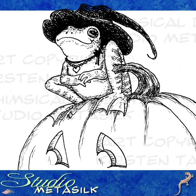 Frog Witch digistamp to color, print, for cards + more (line art by Kir ...