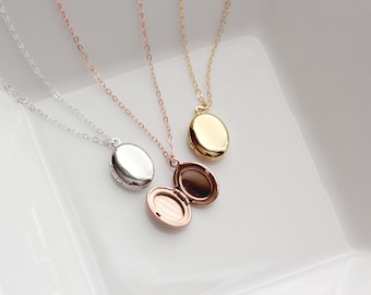 Children's Locket Necklace - Solid OVAL Locket Necklace Flower Girl Gift Gold Locket Silver Locket Rose Gold Locket Gift Children's Gift