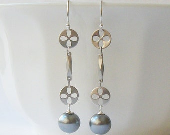 Gray Pearl Earrings, Pearl Dangle Drop Earrings