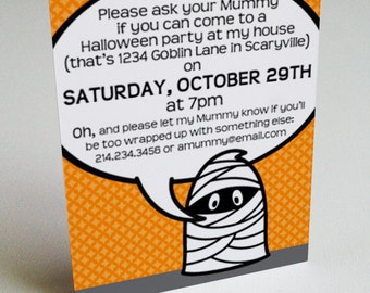 PRINTABLE Mummy themed kids Halloween Party invitation