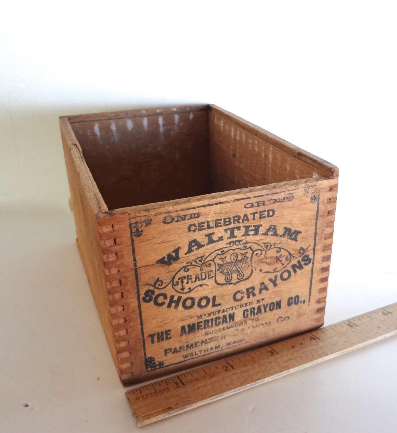 Vintage Waltham Wooden Crayon Box American Crayon Co Vintage