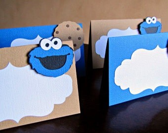 Cookie Monster Party Food Tent Cards, Cookie Monster Birthday Party, Cookie Monster Place Cards, Cookie Monster 1st Birthday, Set of 10