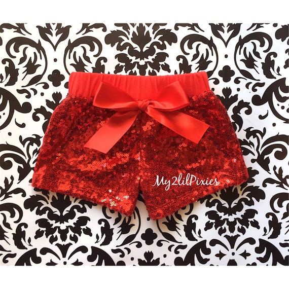 Girls RED Sparkle Sequin SHORTS girls birthday by my2lilpixies