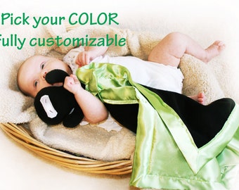 Ninja Security Blanket, Lovey Blanket, Satin, Baby Blanket, Stuffed Animal, Baby Toy - You pick Color - Monogramming Available