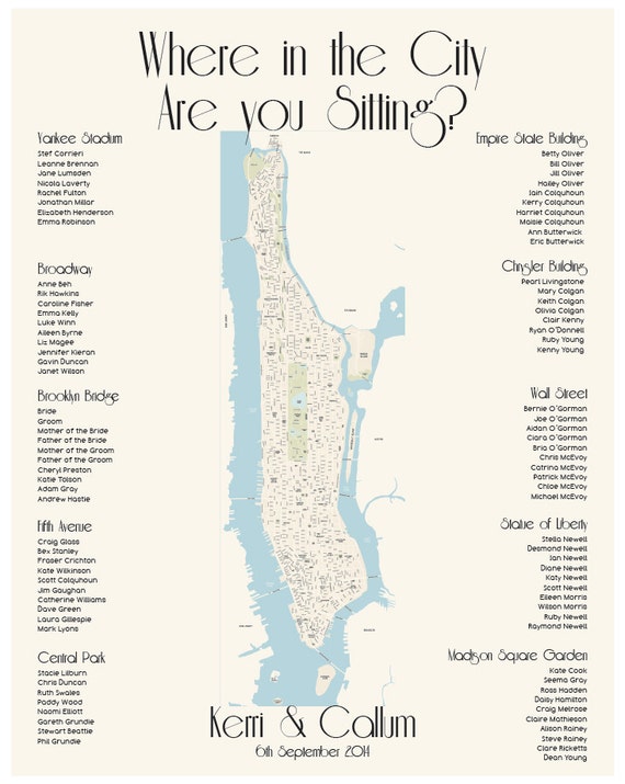 Manhattan Map Seating Chart NYC Digital Design Printable PDF