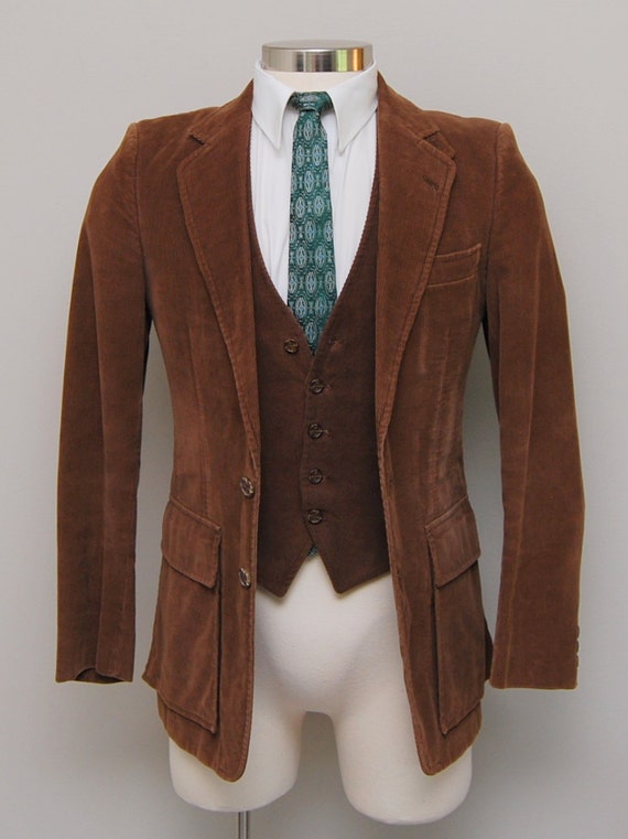 Vintage men's brown corduroy vest and jacket set/