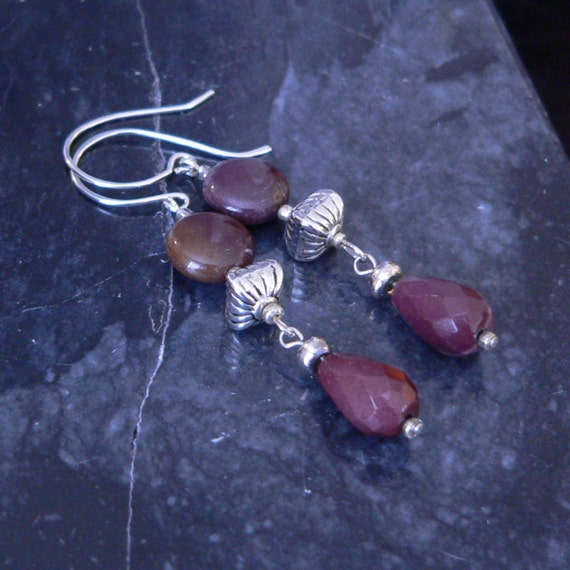 Burgundy earring Dangle earring mookaite earring long