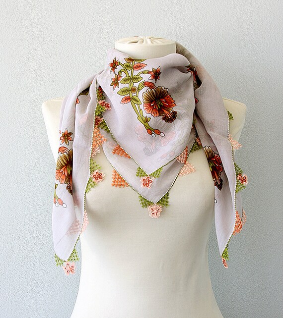 Needle lace scarf Cotton gauze scarf Turkish traditional head