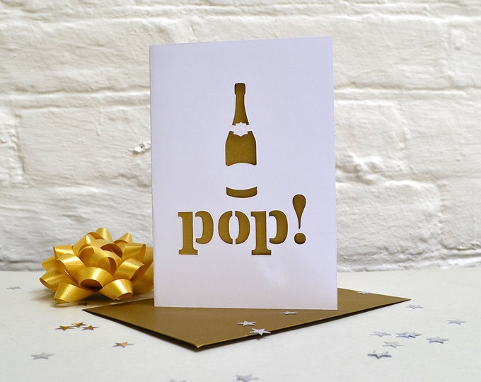 Pop! Papercut Card/Wedding Papercut/Birthday/Anniversary/Congratulations/Celebrations/Champagne/Colour Pop/Cut Out/Colourful/Metallic/Neon