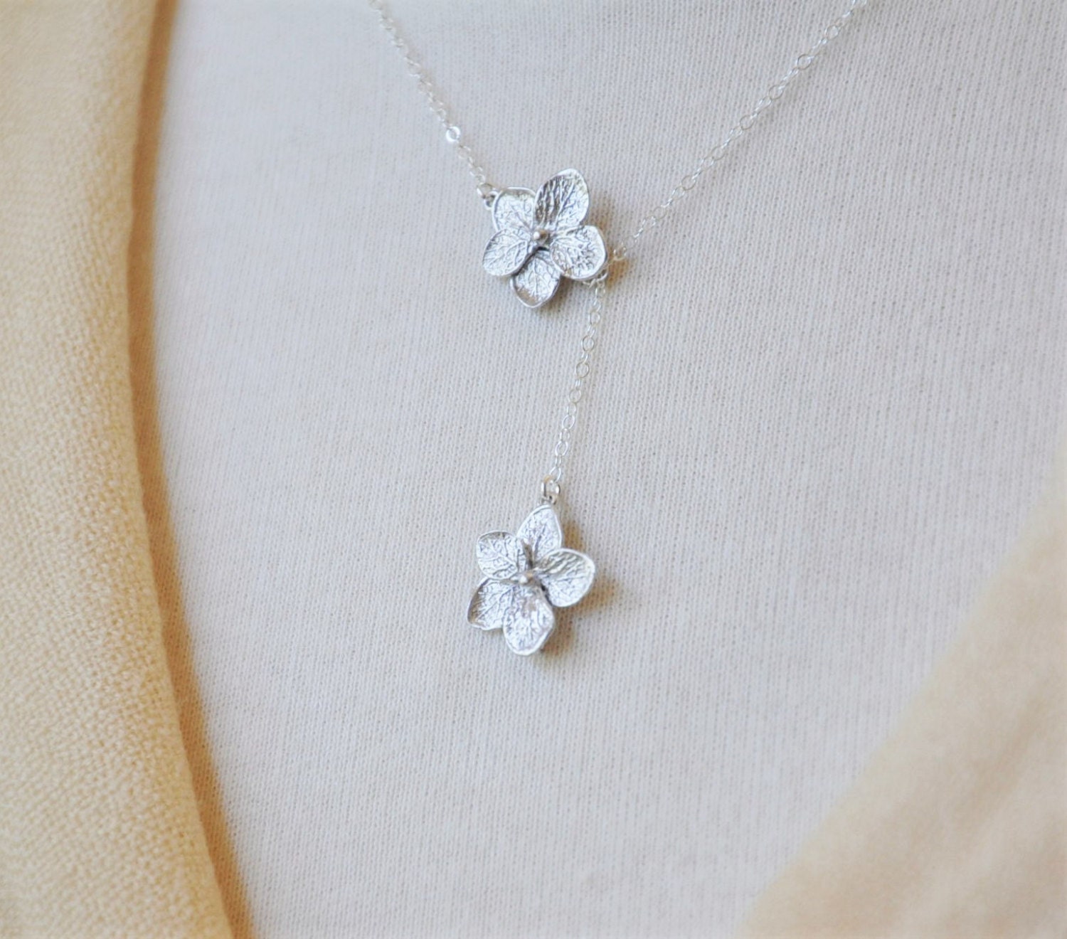 Silver Plumeria Lariat Necklace / Plumeria Necklace/Plumeria Jewelry/ Silver Flower Necklace/ Feminine Necklace/ Hawaii Necklace/ Dainty