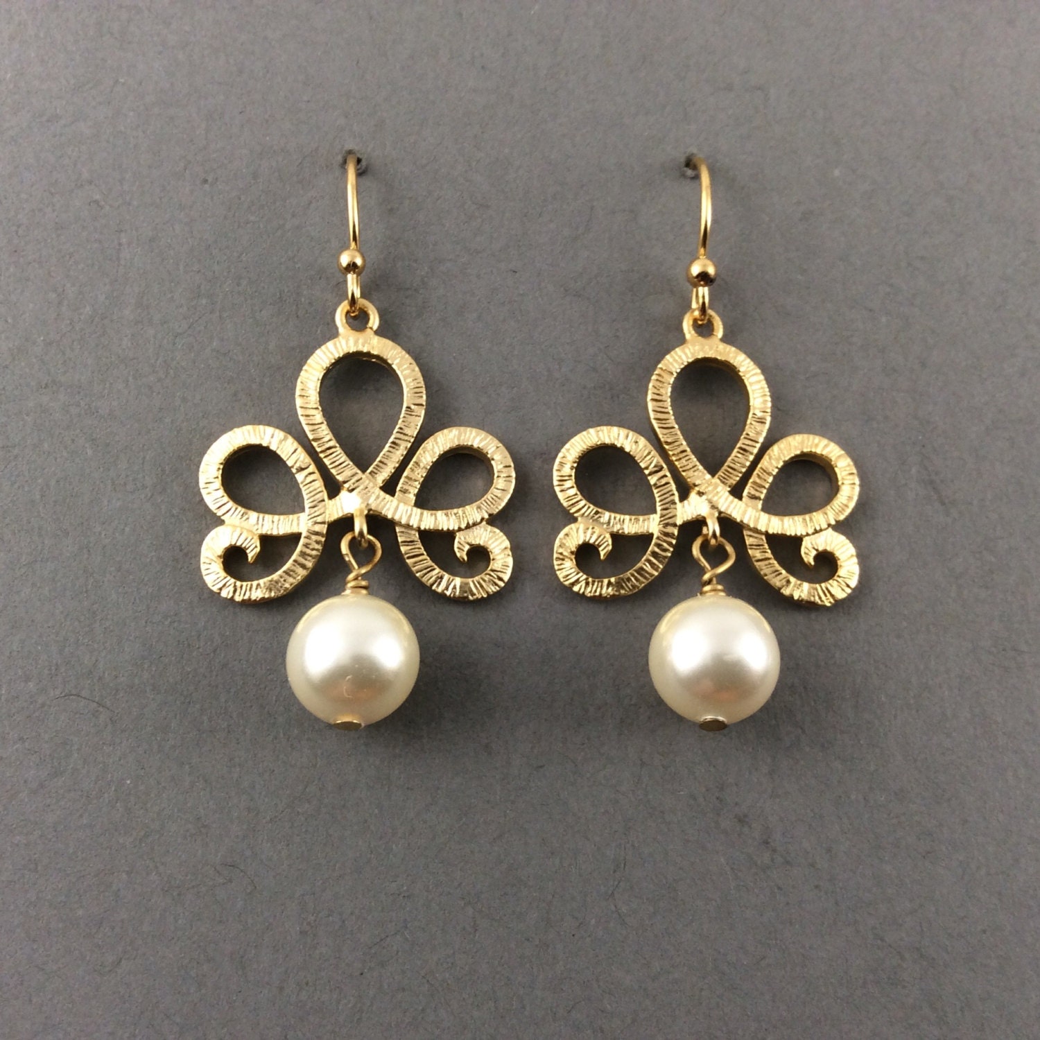 Gold Pearl Earrings With Matte Gold Connectors And by casamoda