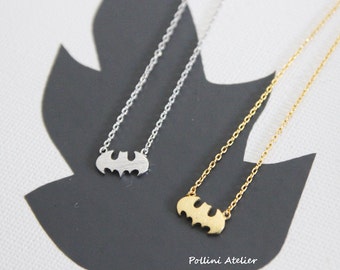 Batman Necklace in Silver/ Gold. Bat Necklace. Superhero Necklace. Everyday Wear. Fun Jewelry. Cute Necklace. Unisex Gift (PNL-184)