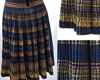 Czech o Slovakian Folk Costume Skirt Fertusek Wrap Accordian Pleats Ribbon Embroidery