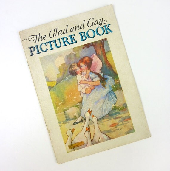 Agnes Richardson Kinder boek-Vintage de blij en homo prentenboek - geïllustreerd boek van de jaren 1940 linnen boek - Childrens Prints-kinderliedjes