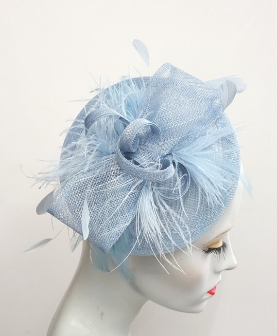 Pale blue powder blue baby blue saucer tilt sinamay fascinator