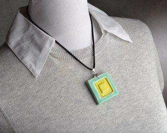 Ceramic Stamped Jewelry Pendant Necklace by Symmetrical Pottery