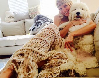 Bohemian Home Decor Blanket Throw Afghan with Fringe Boho Bedroom Decor. Lap Warmer Throw Blanket
