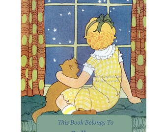 Childrens Bookplates - Pack of Ten - Girl with Cat Looks at the Stars