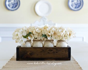Spring Summer Mothers Day Rustic Home Decor Planter Box Centerpiece With 4 Painted Distressed Mason Spring Summer Mothers Day Rustic Home Decor Planter Box Centerpiece With 4 Painted Distressed Mason