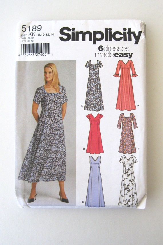 2000s Dress Pattern Simplicity 5189 Womens Easy Fit & Flare