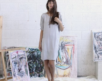 Embroidered Dress, Silver Midi Dress, Casual Dress