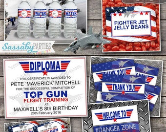 Top Gun Party Collection - INSTANT DOWNLOAD - Birthday Party Invitation and Decorations, Fighter Jet, Pilot, Airplane, Marines Decor