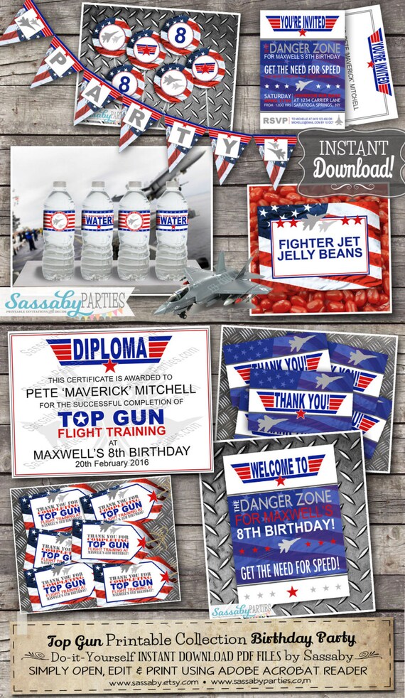 Top Gun Party Collection INSTANT DOWNLOAD Birthday Party Invitation